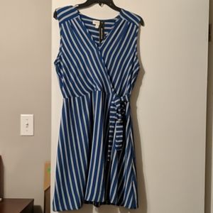 Monteau faux wrap Blue striped dress